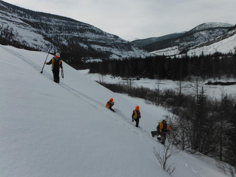 The team encountered deep snow and steep terrain
