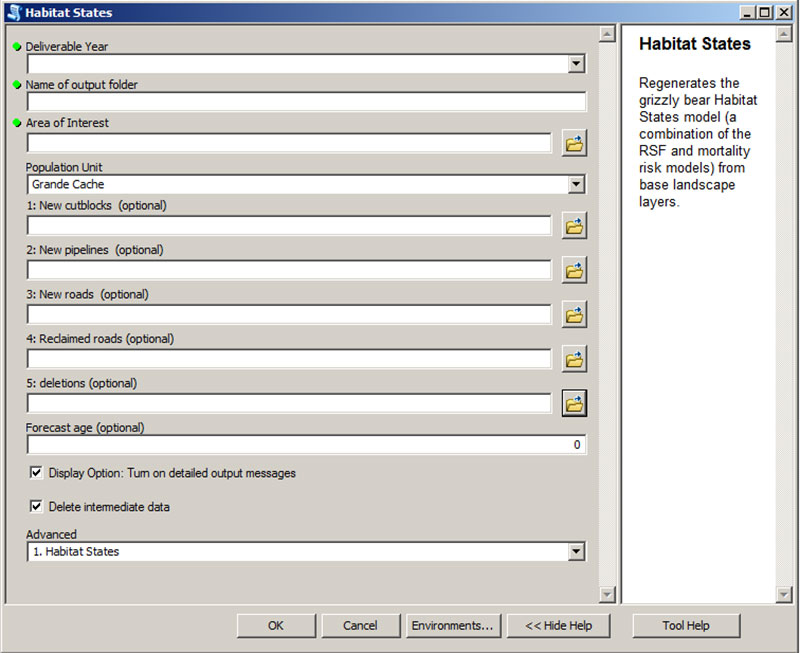 Screenshot of the Habitat States tool
