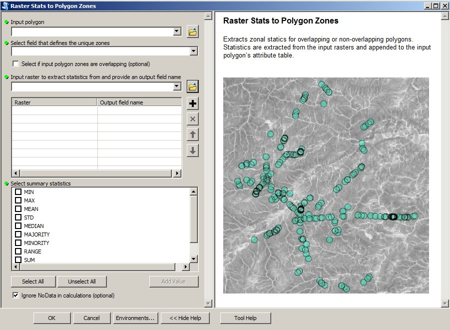 Screenshot of the "Raster_Stats_To_Polygon_Zones" tool