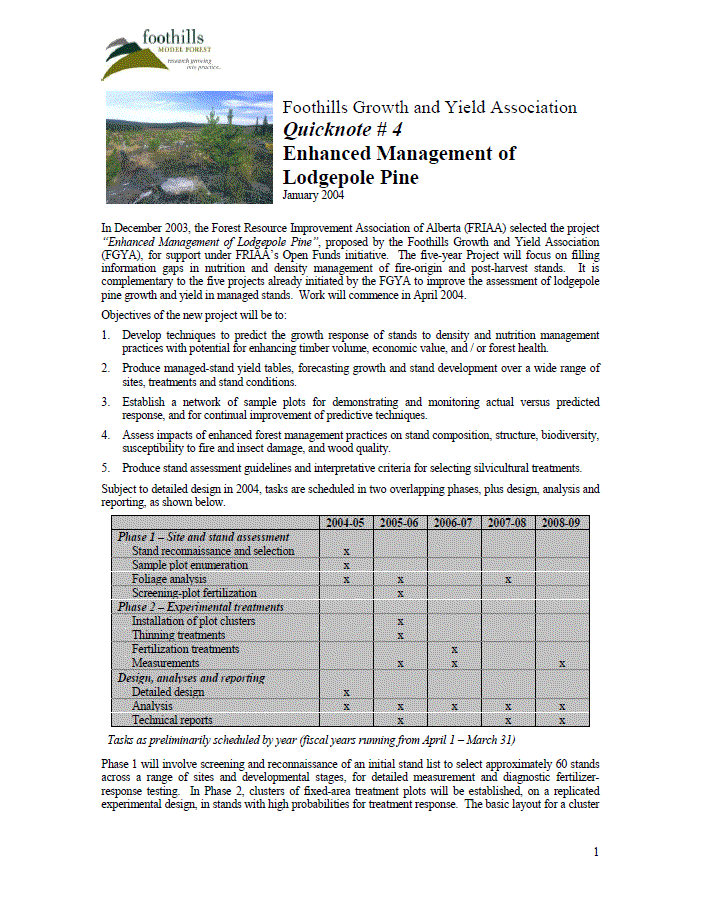 FGYA QuickNote #4: Enhanced Management of Lodgepole Pine