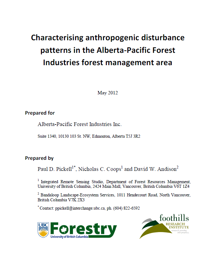 Characterising anthropogenic disturbance patterns in the Alberta-Pacific Forest Industries forest management area