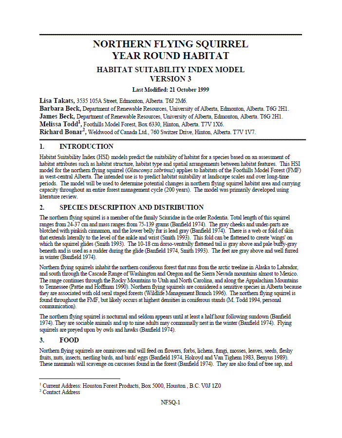 Northern flying squirrel year round habitat: Habitat Suitability Index ...