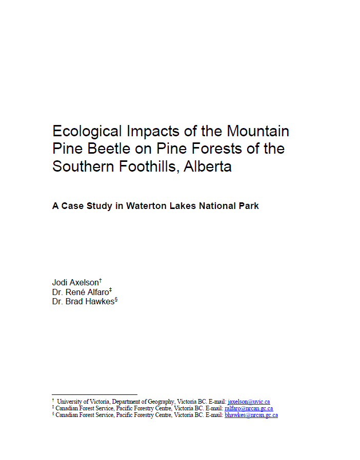 Ecological impacts of the mountain pine beetle on pine forests of the southern Foothills, Alberta: a case study in Waterton Lakes National Park