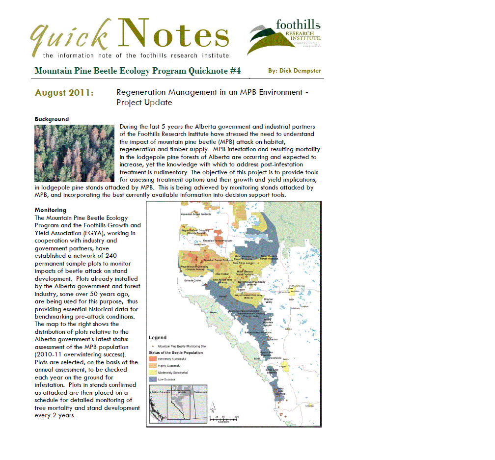 Mountain Pine Beetle Ecology Program QuickNote #4: Regeneration Management in an MPB Environment--Project Update