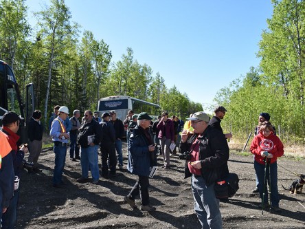 The location was north of Grande Prairie in the Spirit River area. Attendees were taken by bus to get a hands-on tour of some active MPB research. The location was north of Grande Prairie in the Spirit River area. Attendees were taken by bus to get a hands-on tour of some active MPB research.