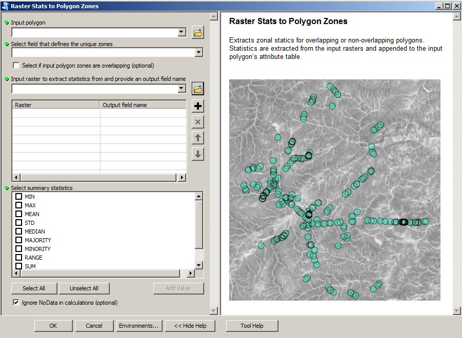 Screenshot of the "Raster_Stats_To_Polygon_Zones" tool Screenshot of the "Raster_Stats_To_Polygon_Zones" tool