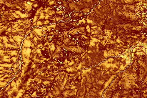 Satelite image of the area near Grande Cache with a grizzly bear RSF layer.