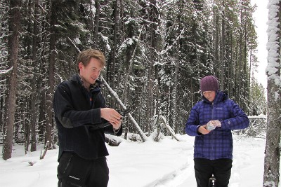 Doug and Kelsey setup trail cameras in the Little Smoky caribou range