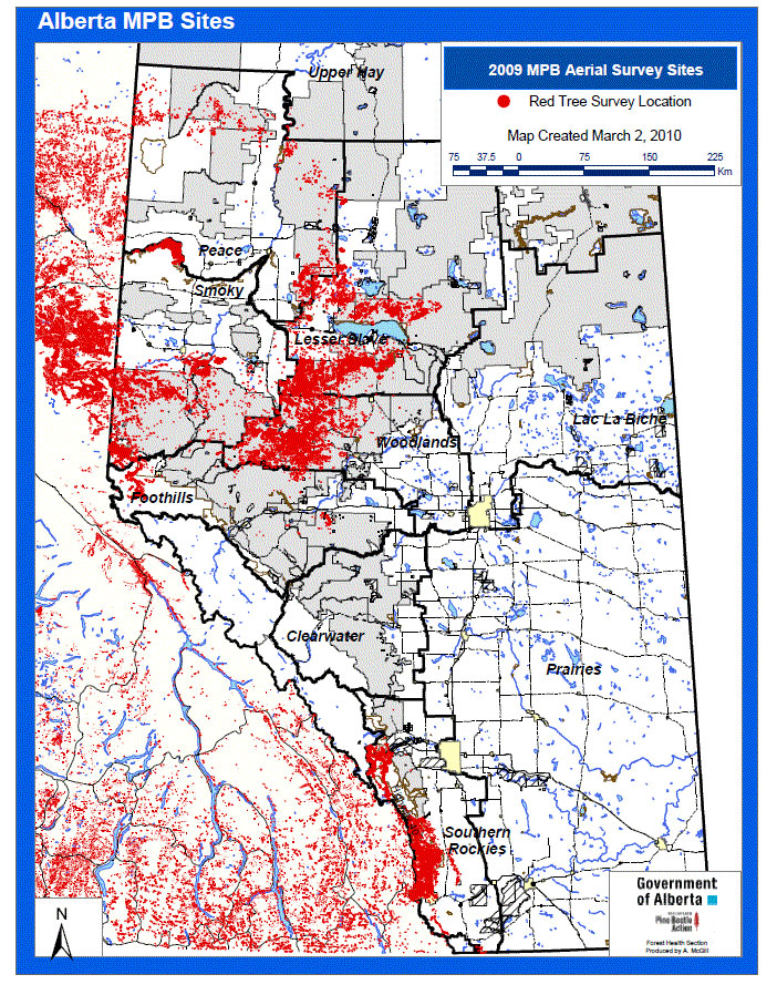 map of MPB detections in 2009