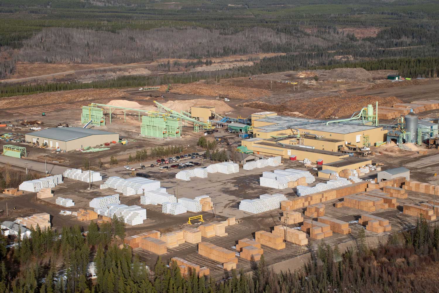 aerial image of a sawmill