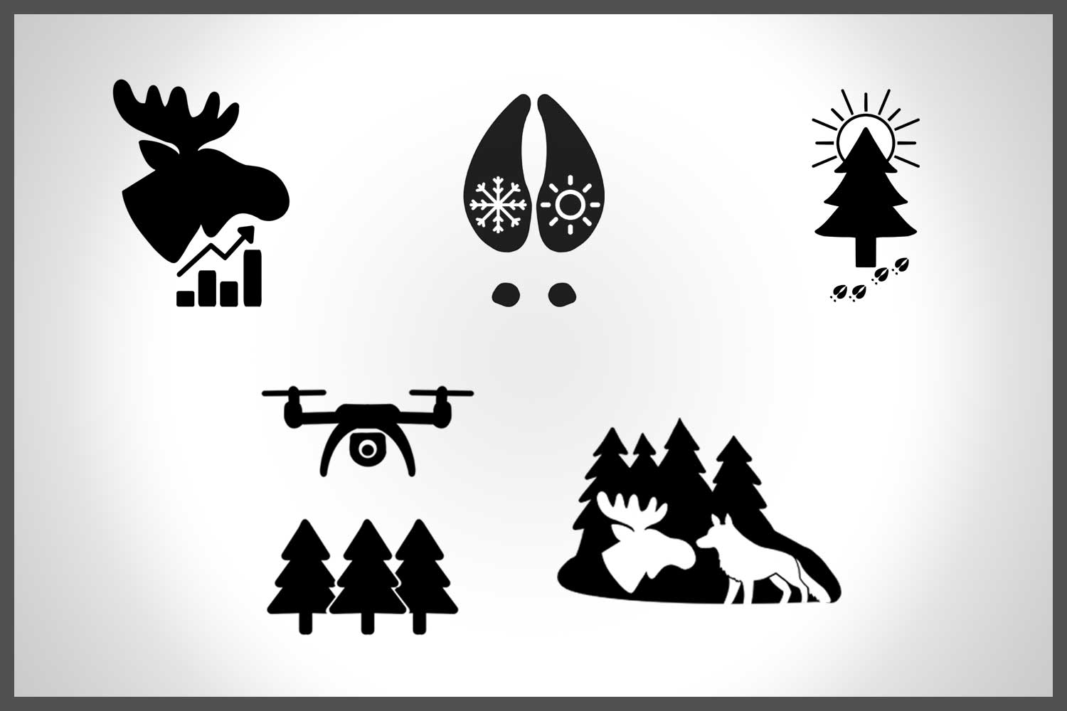 Icons representing the five Moose Research Initiative themes