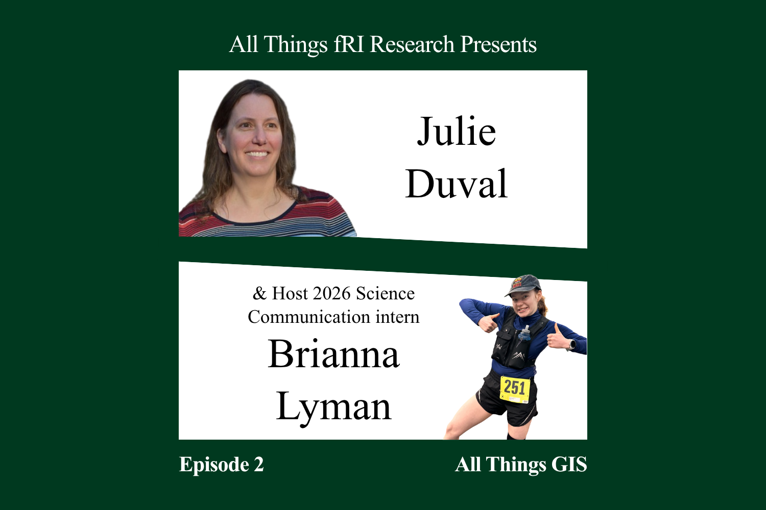 all things fri research presents julie duvall & host 2026 science communication intern brianna lyman episode 2 all things GIS