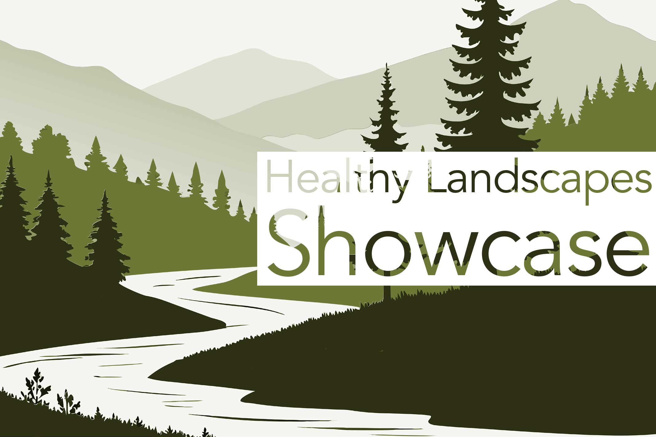 healthy landscape showcase. cartoon of a river through a hilly forest